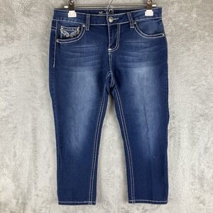 Love Indigo Premium Jeans Womens Size 6‎ Blue Denim Cropped Flap Pockets Stretch